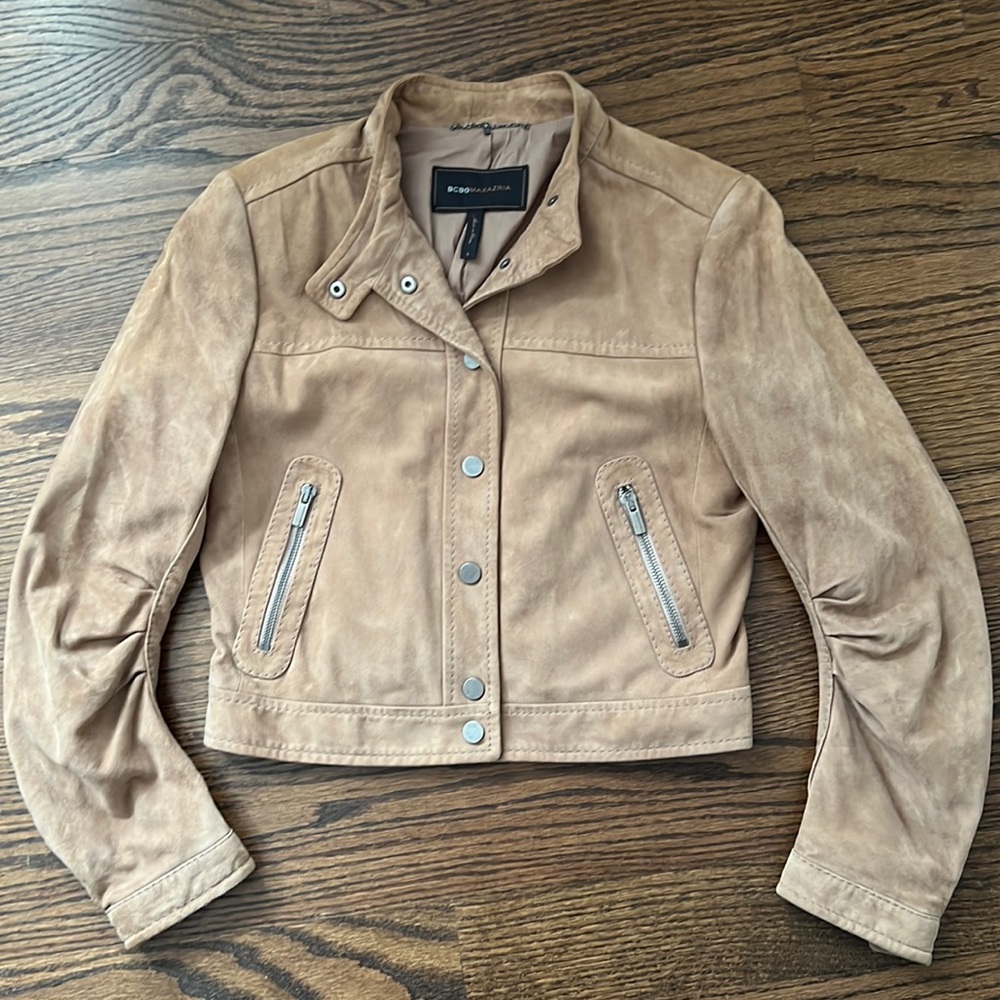 BCBGMAXARIA  SUEDE LEATHER 100% CROPPED LEATHER JACKET SIZE M